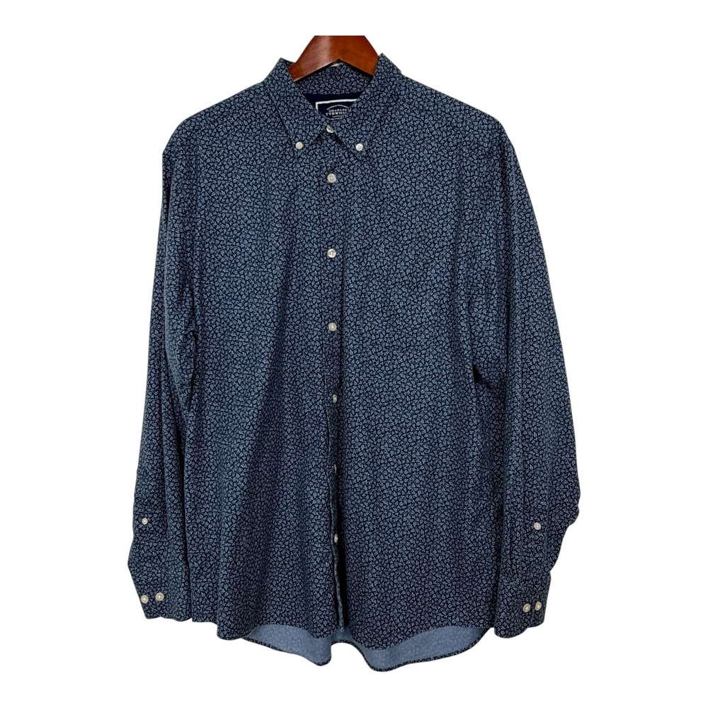 Charles Tyrwhitt Mens Classic Fit Non-Iron Cotton Floral Shirt Navy Blue Large